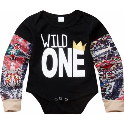 Kid Baby Boy Clothes Letter Print Long Sleeve Romper Bebe Wild One Black Jumpsuit Cloth Outfit
