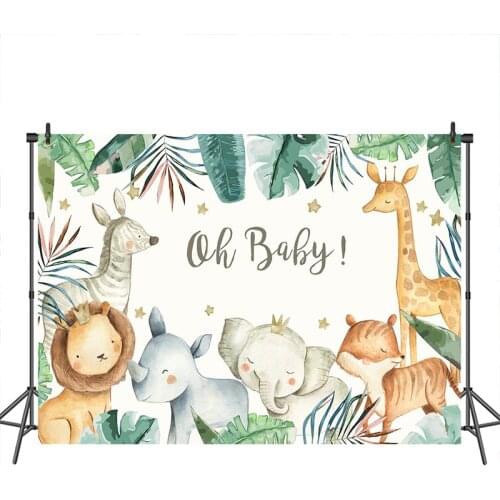 Baby Shower Background for Photo Jungle Safari Baby Animals Birthday Party Backdrops Backdrop for Decoration Party Supplies