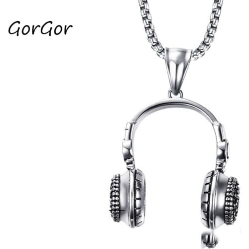 GorGor Fashion Classic Stainless Steel Earphone Pendant Titanium Steel 3 Color Available for Men Business Gift Jewelry PN-718S
