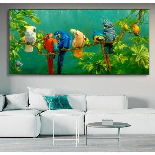 Colourful Parrots Bird on Branches Art Prints Poster Oil Painting Canvas Picture Animal Wall Painting For Living Room Decor