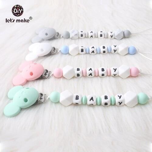 Lets make 4pcs Cartoon Bear Dummy Private Custom Personalise Baby Name Silicone Abacus Teething BPA Free Pacifier Clips Chain
