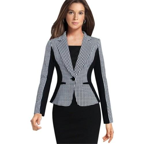 Fashion Plaid Print Splice Blazer Women Spring Long sleeve Short Jacket Plus size Female Slim Small Suit Casual Tops Blazer 2805