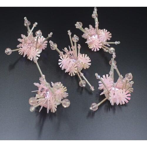 Handmade Rhinestone beaded Pink White Black Sequins Flower Patches Sew on Crystal patch for clothing beading Applique