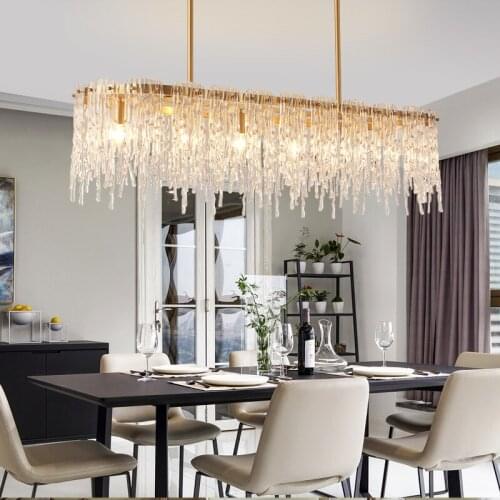 New Crystal Chandelier Long Simple Creative Restaurant Light Art Crystal LED Island Chandelier