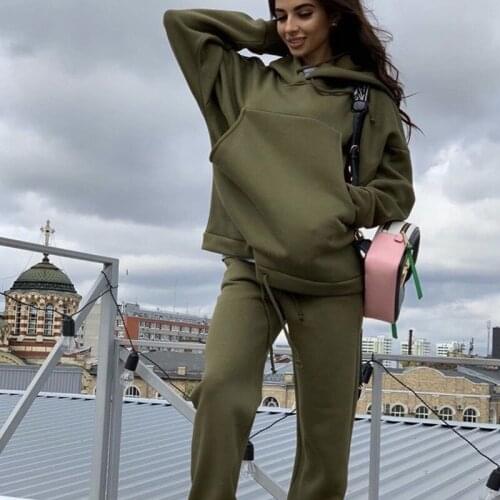 2020 European American Spring Autumn New Fashion Big Pocket Solid Color Suit Casual Two-Piece Suit Sweatshirt Women