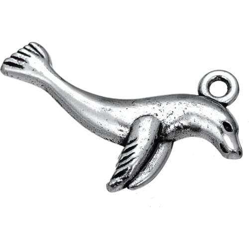 Zinc Alloy Antique Silver Plated Sea Lion Animal Charms