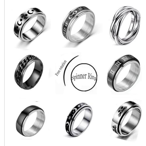 Stainless Steel Spinner Ring for Women Mens Fidget Band Rings Moon Star Celtic Stress Relieving Wide Wedding Anxiety Rings
