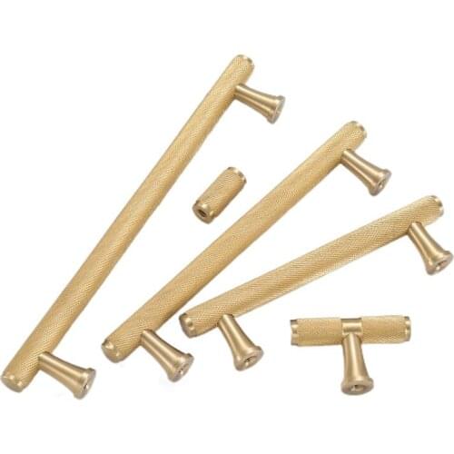 LISM Knurled Simple Kitchen Cabinet Knobs and Handles Drawer Pulls Bedroom Knobs Brass T Bar Cabinet Handle Furniture Hardware
