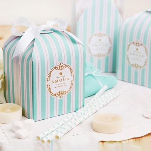 DIY 50pcs/100pcs 10.5x8x8cm amour Tiffany blue and white striped gift boxes wholesale bakery cookies packaging cartons candy box