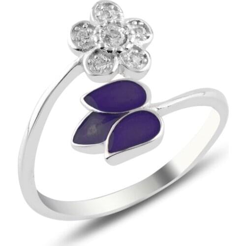 Silver 925 Sterling Daisy & Cabochons Tulip Zircon Cubic Zirconia Adjustable Tall Ring