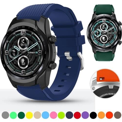 22mm Silicone Strap For Ticwatch Pro 3/Pro 2020/E2/S2/GTX Watchband Wristband For Ticwatch Pro 2021 Sport Replacement Bracelet