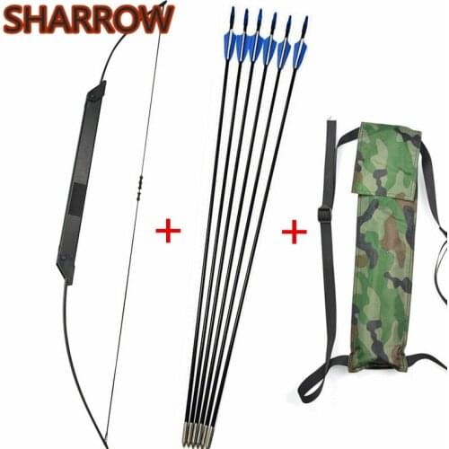 1Set 54" 30-50lbs Archery Folding Recurve Bow Fishing Straight Bow 6pcs Glassfiber Arrow Arrow Quiver For Hunting Accessories