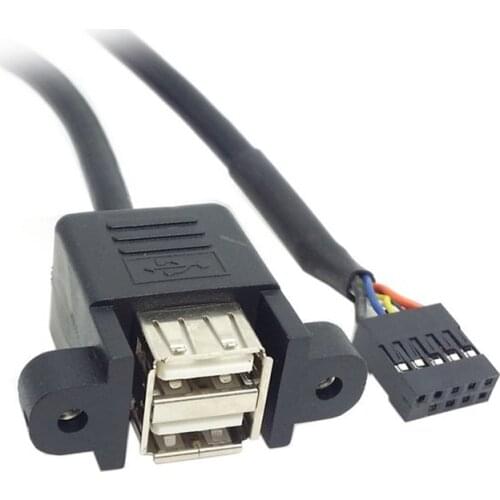 Stackable Dual USB 2.0 A Type Female to Motherboard 9 Pin Header Cable with Screw Panel Holes 0.5m/50cm