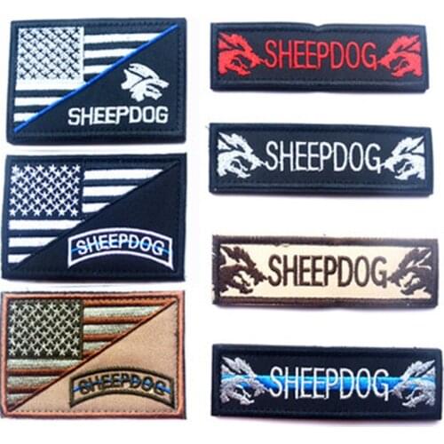 Souvenir Embroidered Patch American US Flag Sheepdog Blue Line Embroidery Patch Patches Hook&Loop Embroidery Badges