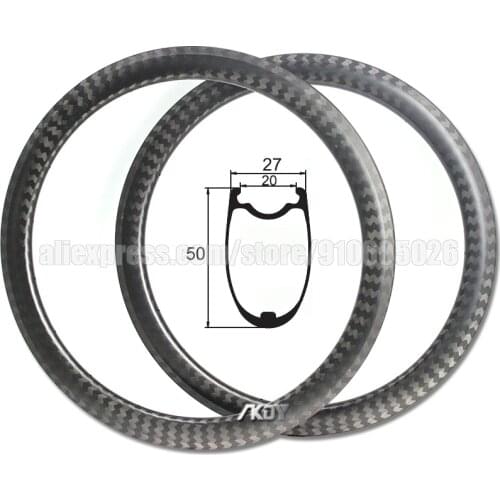 T800 Carbon Bike Rims 50mm Tubeless 12K Twill 633mm Road Cycling Rim 27mm Width V Brake 20/24/28/32/36 Holes 700c Wheels