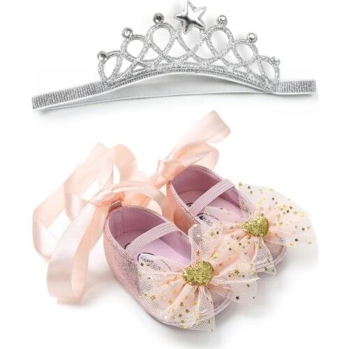Crown shoes butterfly 2 piece set baby gift box matching baby shoes toddler shoes princess shoes headwear hair band