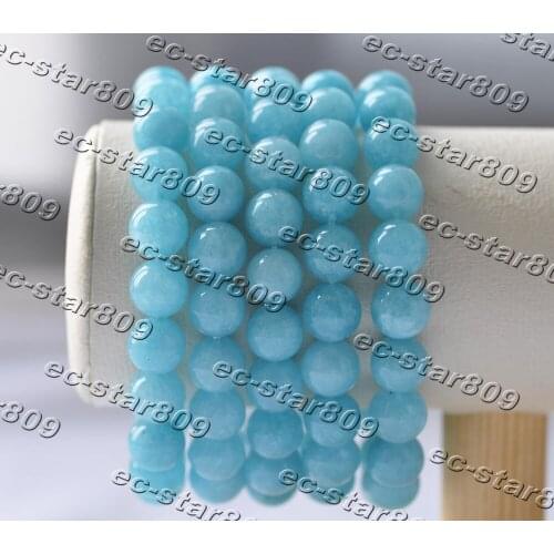 Z11271 Wholesale Elastic 8" 10mm Round Blue Aquamarine Bead Bracelet 5pcs Women Fashion Jewelry