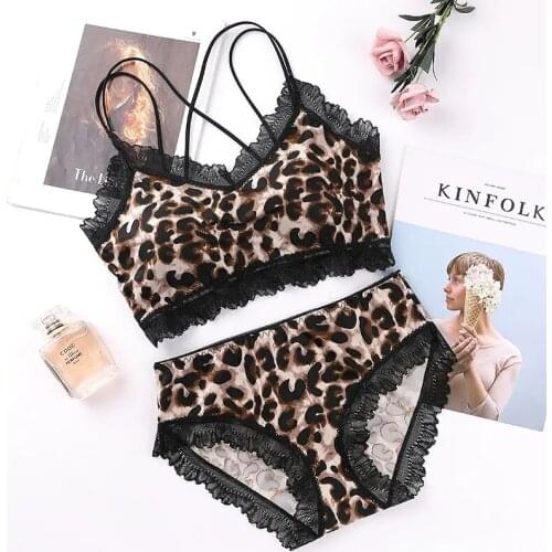 Women Pajama Suit Leopard Print Sexy Sleepwear Lace Camisole Briefs Home Clothes Underwear Women Set Summer Shorts Free Shipping