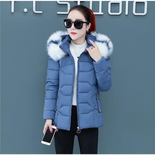 Women Winter Thick Blue Pink Jacket Casual Loose Fur Collar Hooded Warm Down Parkas 2021 New Over sized Puffy Duck Down Coat