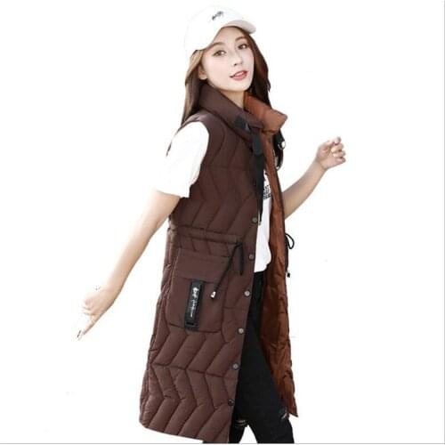 New Arrival Women Medium-Long Vest2018Fashion Down Cotton Vest Button With Belt Female Stand-Collar Plus Size 3XL Vest MujerQ667
