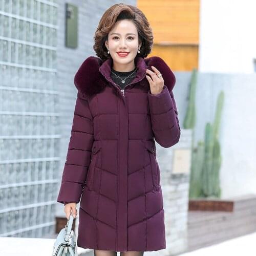Women 2021 Winter New Middle Age Down Cotton Coats Female Large Size Long Overcoats Ladies Big Fur Collar Hooded Parkas U498