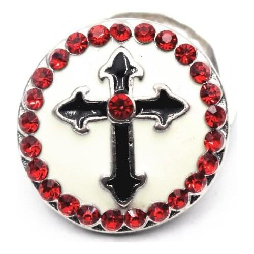 10pcs/lot Enamel Cross Snap Buttons Red Crystal Silver Color 18mm Alloy Fit DIY Snap Bracelets&Bangles Jewelry Making