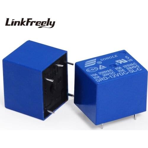 SRD-12VDC-SL-C 10pcs PCB Intermediate Relay 12V DC 5 Pins 10A Micro Communication Electromagnetic Contact Voltage Relay Switch