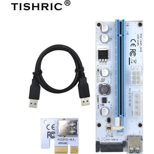 10Pcs TISHRIC VER008S PCI-E Riser Card USB 3.0 Riser Cable Pcie 1X 16X Extender SATA 4Pin To 15Pin Mining Video Card Riser