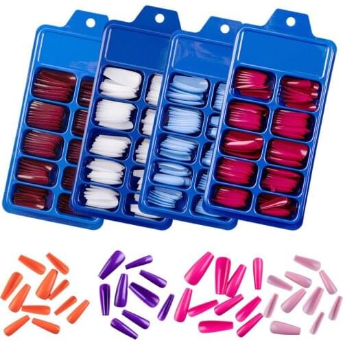 100pcs/box 28 Colors Fake Nails Ballet Full Cover Fake Nails With Glue #0-9 10Size Tips of 1box For Nail Salon Manicure Nail Tip