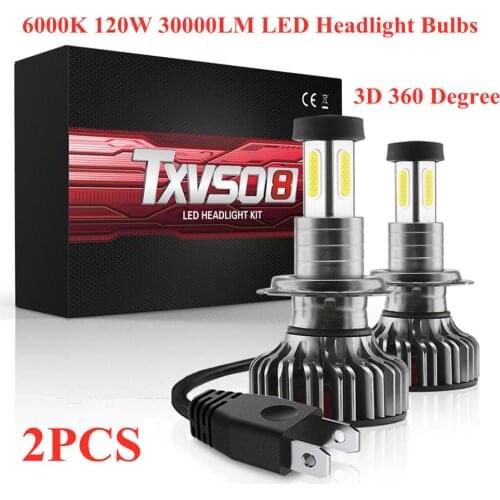 2Pcs H7 LED H8 H9 H11 Car Headlight Bulbs LED Lamp with 3D LED 360 Degree 6000K 120W 30000LM Auto Fog Lights 12V Car LED Lights