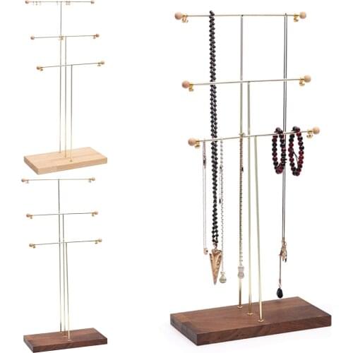 3 Tier Jewelry Organizer Metal & Wood Storage Stand for Necklaces Earrings