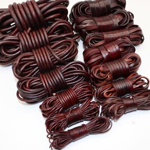 5m/lot DIY accessories antique genuine leather strip retro flat square Leather Necklace Bracelet woven rope jewelry