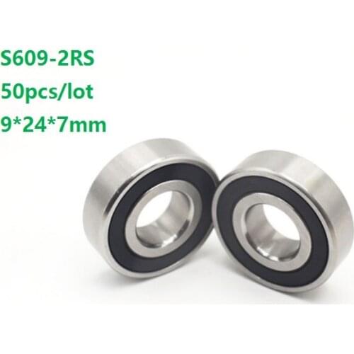 50pcs/lot ABEC-5 S609RS S609-2RS S609 2RS RS 9x24x7mm Double rubber cover Stainless steel Deep Groove Ball bearing 608-2RS