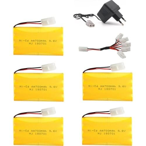 9.6V 700mAh Ni-CD Battery +Charger set For Rc toy Boat Car Tank Train Robot Gun AA 9.6v Rechargeable Battery Pack for RC boats