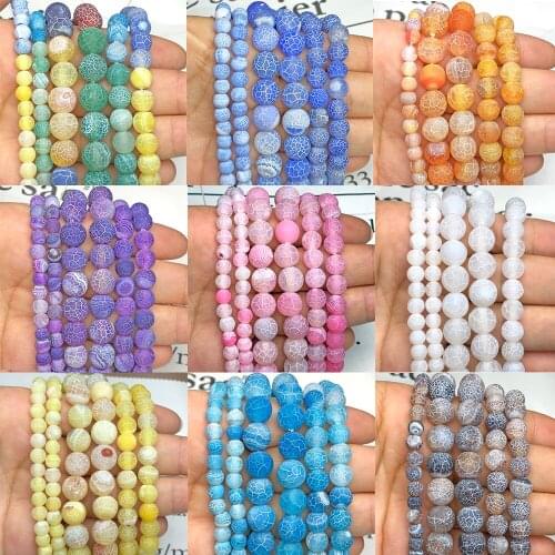 AAA Natural Frost Coloful Cracked Agates Stone Beads Round Loose Spacer Beads For Jewelry Making DIY Bracelet Handmade 4-12mm