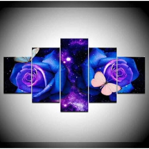 Abstract Rose Butterfly Cuadros 5 Pcs Canvas Picture Print Wall Art Canvas Painting Wall Decor for Living Room Poster No Framed