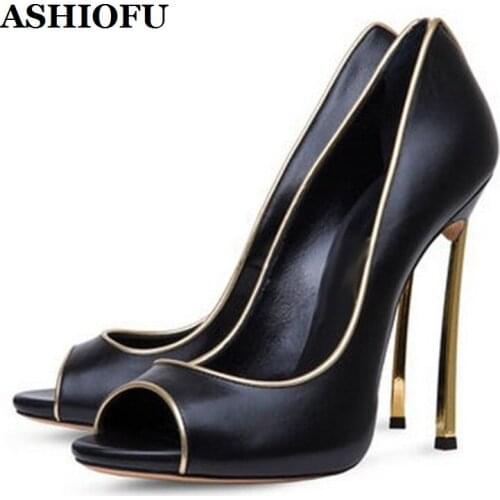 ASHIOFU Handmade Ladies Peep-toe High Heels Sandals Slip-on Office Career Dress Shoes Evening Club Fashion Sandals Shoes 3-color
