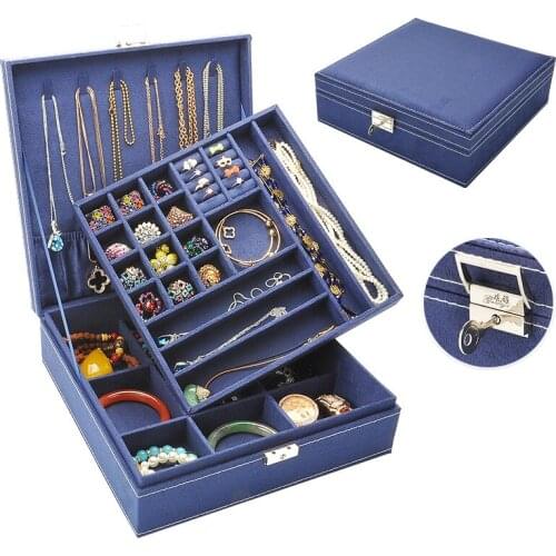 Large Double Laye Capacity Jewelry Organizer Earrings Ring Necklace Watch Storage Box Women Lipstick Cosmetics Beauty Makeup Box