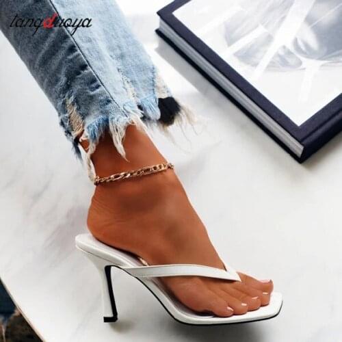 Summer sandals 2021 womens sexy bomb square toe High heeled shoes Toe clamping Stiletto high heels sandals women pumps