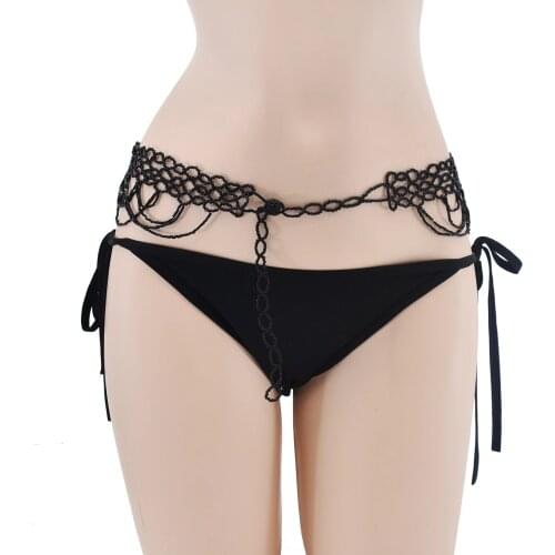 Travel Beach Party Sexy Black Millet Bead Waist Chain Hand-Woven Belly Dance Belly Chain Body Chain Decorative Jewelry Accessori