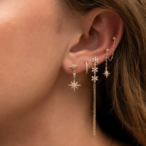 Elegance long link chain drop earring 3 flower pave tiny clear CZ gold silver color fashion dangle earring women jewelry gifts