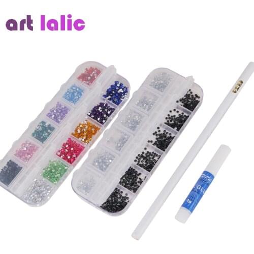 Nail Art Decoration Tool Set 6000pcs 2mm Rhinestones Gems White Color Pencil and Glue for DIY Manicure At Home