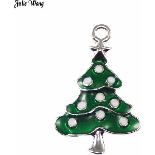 Julie Wang 10pcs Enamel Christmas Tree Charms Alloy Pendant For Bracelet Necklace Making Xmas Hanging Decor Jewelry Accessories