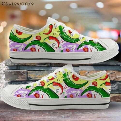 ELVISWORDS Women Men Low Top Canvas Shoes Cartoon Colorful Chili Pattern Breathable Summer Flats Walking Sneakers zapatillas New