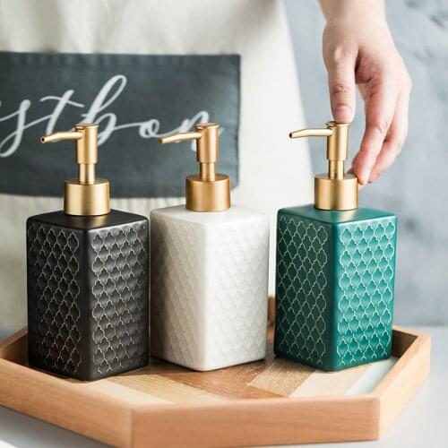 Nordic Ceramic Hand Sanitizer Bottle Bathroom Press-type Soap Dispenser Shower Gel Bottle Latex Empty Container for Cosmetics