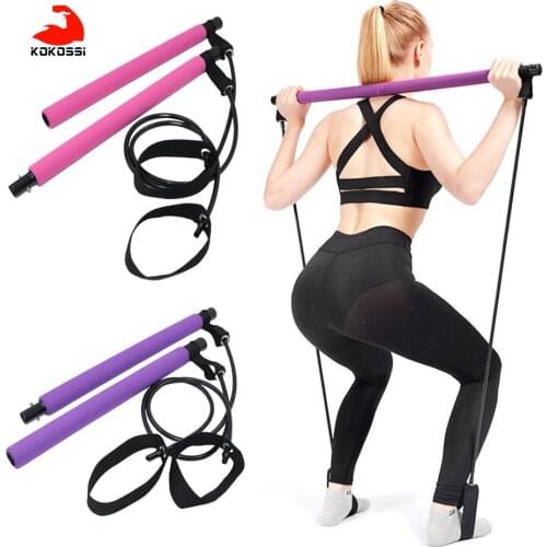 KoKossi 1Pcs Yoga Pilates Stick Bar with Resistance bands Portable Fitness Pilates Bar Crossfit Bodybuilding Rubber Tube Bands