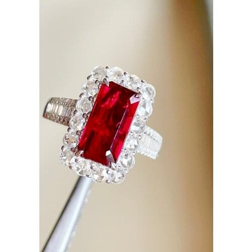 LR Ruby Ring Fine Jewelry Solid 18K Gold Nature Red Ruby 2.45ct Diamonds Rings for Women Fine Presents
