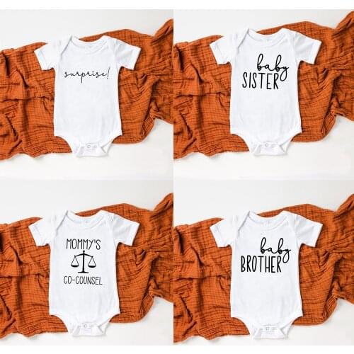 Newborn Baby Boy Girl Summer Short Sleeve Bodysuit Baby Sister/brother Funny Print Jumpsuit Hot Sale Designs Drop Ship 0-24M