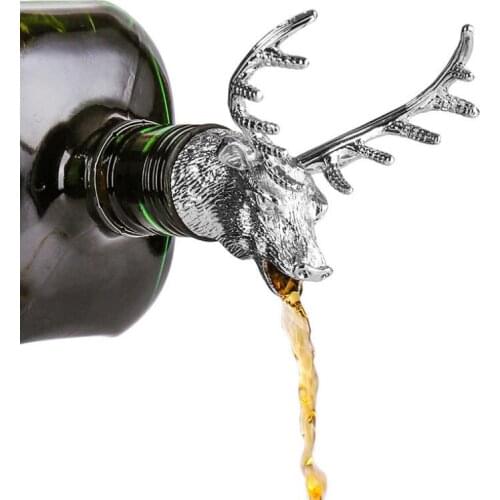 Zinc Alloy Creative Deer Head Wine Bottle Cork Pourer Stopper Deer Stag Wine Pourer Aerator Barware Decor Bar Tools LX3136