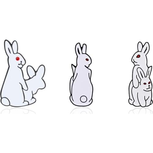 Creative Funny White Rabbits Brooches Evil Animal Bunny Enamel Metal Buckle Pin Shirt Bag Jackets Collar Lapel Pin Badge Jewelry